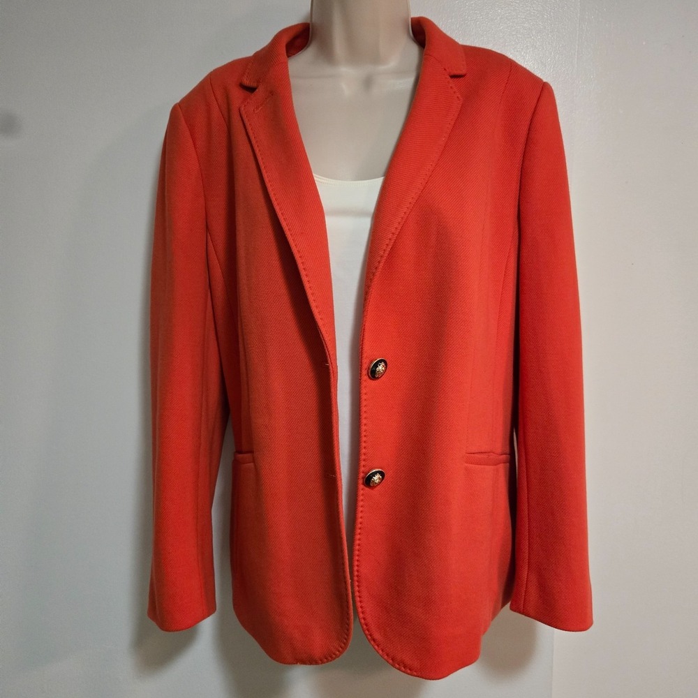 Talbot Petite 16P Coral Cotton Blend Lined Jacket Blazer Monogram Button Career